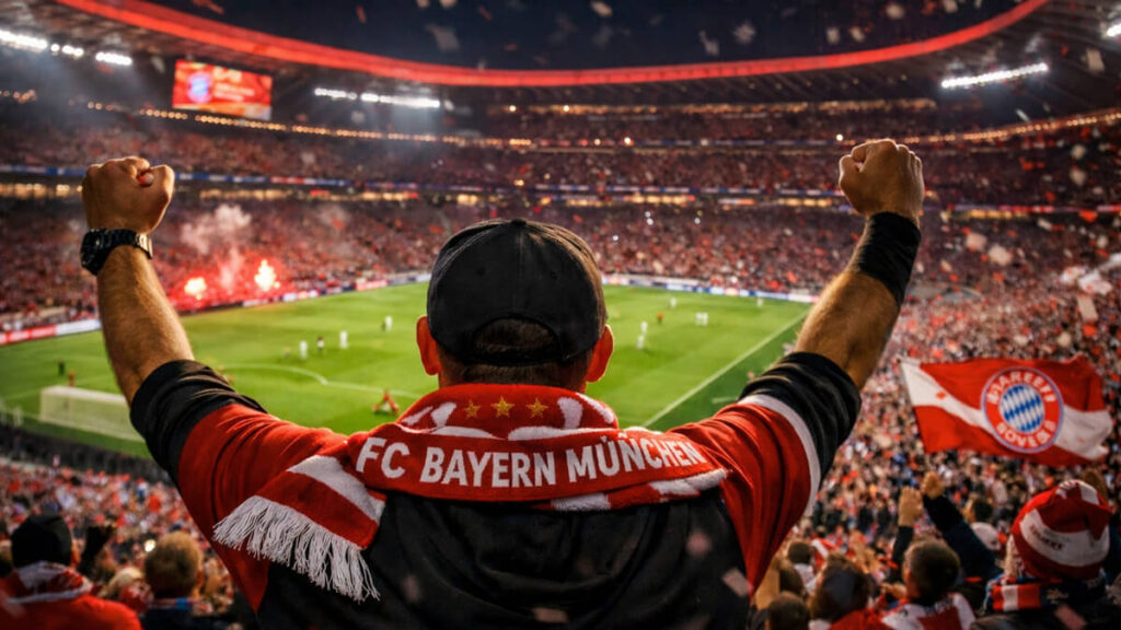 Fussballfans in der Allianz Arena von FC Bayern München