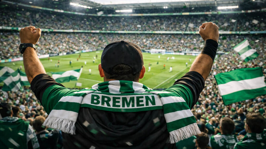 Fußballfans im Weserstadion von Werder Bremen Fußballfans im Weserstadion von Werder Bremen