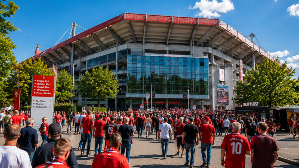 Fußballfans vor dem Fritz-Walter-Stadion von FC Kaiserslautern