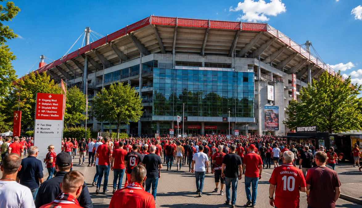 Fußballfans vor dem Fritz-Walter-Stadion von FC Kaiserslautern